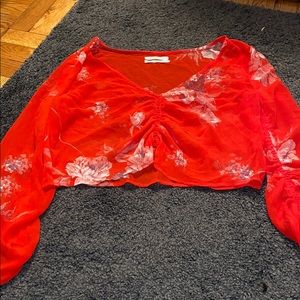 Red Floral Cropped Blouse from Urban Outfitters